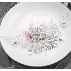 Accesoriu elegant pentru decor par AP010DD Argintiu cu cristale si perle